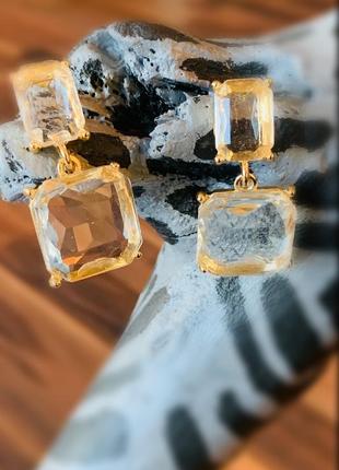 Уникальные прозрачные серьги с геометрическими квадратными кристаллами5 фото
