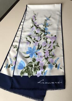 Винтажный шарф шейный шарф тонкий с цветами шалфей шаль leonardi италия эксклюзив коллекционный