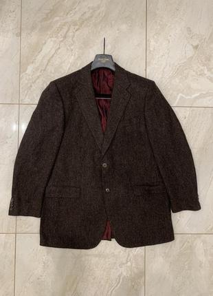 Шерстяной твидовый пиджак коричневый мужской жакет блейзер1 фото
