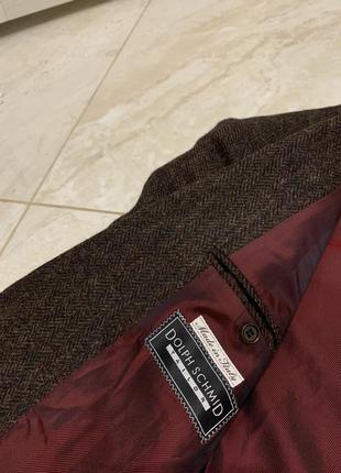 Шерстяной твидовый пиджак коричневый мужской жакет блейзер6 фото