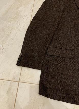 Шерстяной твидовый пиджак коричневый мужской жакет блейзер3 фото