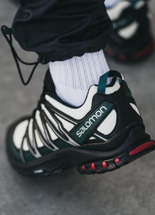 Мужские треккинговые кроссовки salomon xa pro 3d black white green8 фото