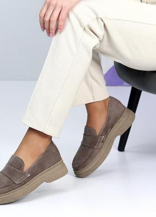 Бежеві моко шоколад жіночі лофери туфлі з натуральної замші3 фото