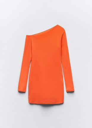 Коротка облягаюча моркв'яна сукня zara new3 фото