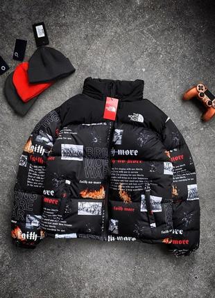 Куртка пуховик с принтами черная8 фото