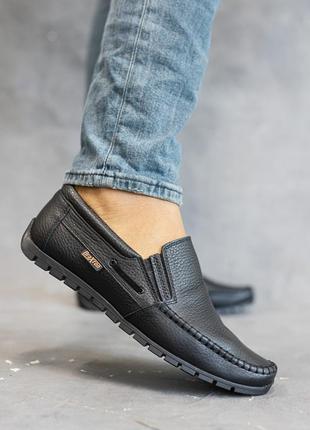 Стильные удобные черные мужские туфли-мокасины весенние-осенни кожаные/натуральная кожа-мужская обувь