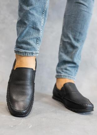 Стильні зручні чорні чоловічі туфлі-мокасини весняні-осінні шкіряні/натуральна шкіра-чоловіче взуття2 фото