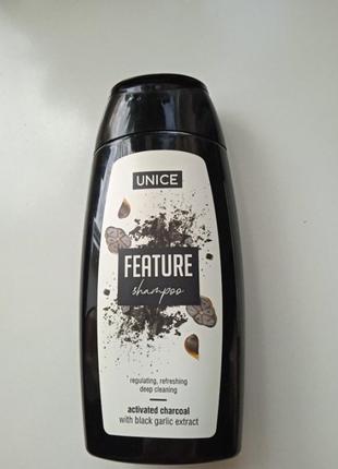 Шампунь для волосся з активованим вугіллям і чорним часником
unice feature shampoo activated charcoal