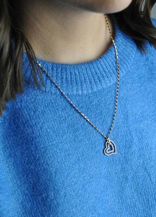 Кулон два сердца на цепочке медицинская сталь позолота2 фото