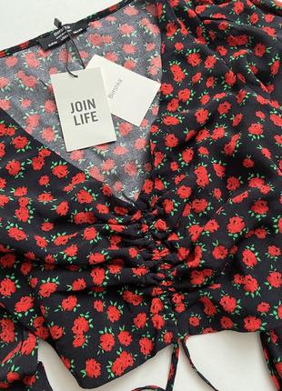 Топ/блуза/блузка в цветы/цветочный принт с объемными рукавами бершка/bershka4 фото