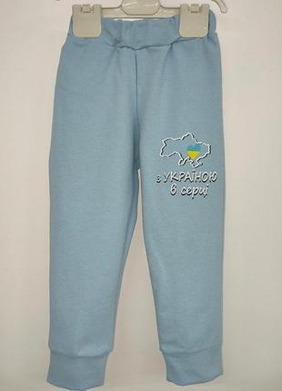 Блакитні дитячі штани з патріотичним принтом, розмір 98
