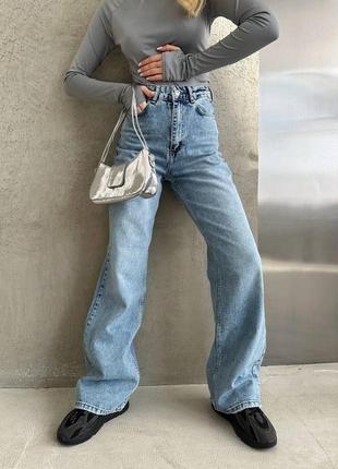 Жіночі брюки штани джинси палаццо 0028 широкі кльош труби блакитні (25, 26, 27, 28, 29 розміри) туреччина