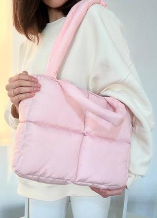 Жіноча сумка рожева сумка нейлонова сумка подушка дута сумочка