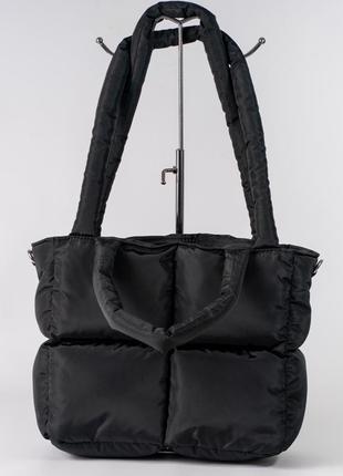 Жіноча сумка чорна сумка нейлонова сумка подушка дута сумочка1 фото