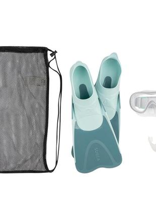 Детский набор ласты маска с трубкой subea размер 30/31 для плавания ныряния снорклинга, бирюзовый