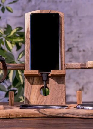 Підставка-органайзер з дерева для гаджетів / телефону / годинника з натурального дерева на подарунок2 фото
