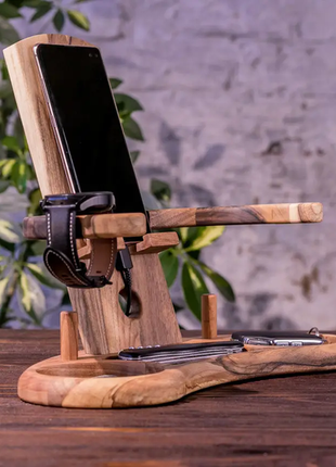 Підставка-органайзер з дерева для гаджетів / телефону / годинника з натурального дерева на подарунок3 фото