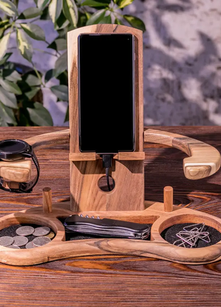 Подставка-органайзер из дерева для гаджетов / телефона / часов из натурального дерева на подарок «тр