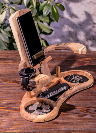 Підставка-органайзер з дерева для гаджетів / телефону / годинника з натурального дерева на подарунок4 фото