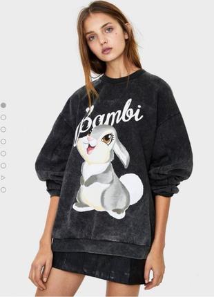 Виварений сірий світшот оверсайз bambi bershka розмір l 48