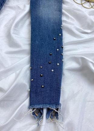 Узкие джинсы zara синие с бисером5 фото