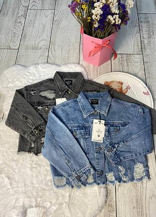 Джинсова куртка для дівчинки синя та сіра