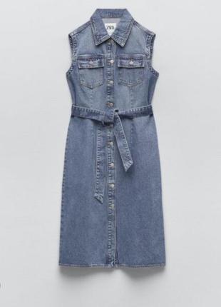 Zara джинсовое платье сарафан тренд мода хит в топе бренд под пояс3 фото