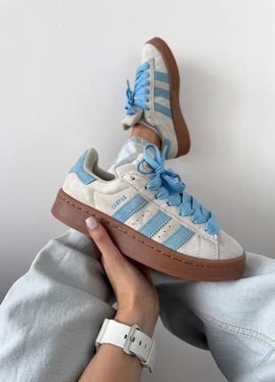 Женские кроссовки адидас кампус adidas campus « light grey / blue » premium