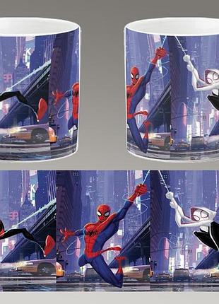 Чашка біла керамічна "людина-павук: через всесвіти" spider-man ост