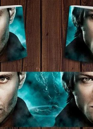 Чашка белая керамическая с принтом  "надприродне" supernatural ост