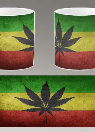 Чашка біла керамічна "марихуана" конопля, канабіс. canabis marijuana. abc
