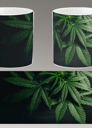 Чашка біла керамічна "марихуана" конопля, канабіс. canabis marijuana. abc
