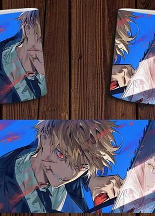 Чашка біла керамічна "chainsaw man" людина бензопила ост