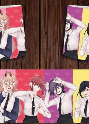 Чашка біла керамічна "chainsaw man" людина бензопила ост