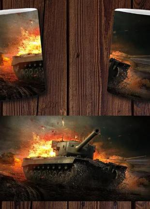 Чашка белая керамическая с принтом  "world of tanks" світ танків ост