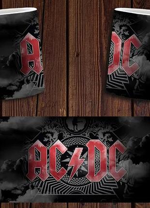 Чашка белая керамическая  "ac/dc" рок группа ас дс  ост