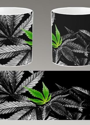 Чашка біла керамічна "марихуана" конопля, канабіс. canabis marijuana.ост