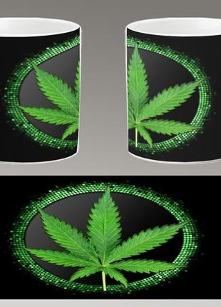 Чашка біла керамічна "марихуана" конопля, канабіс. canabis marijuana. ост