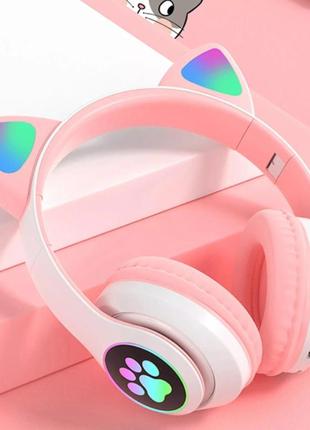 Бездротові дитячі bluetooth-навушники з котячими вушками та кольоровою підсвіткою cat (рожеві) abc