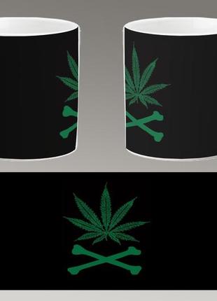 Чашка белая керамическая "марихуана" конопля, каннабис. canabis marijuana. abc