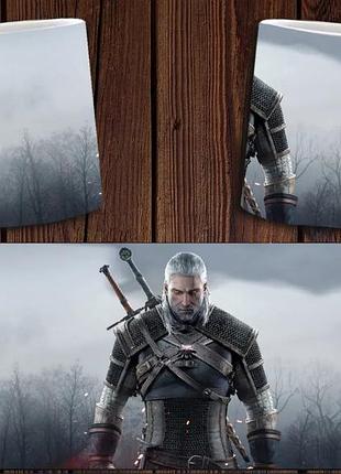 Чашка біла керамічна з принтом "відьмак" witcher ост
