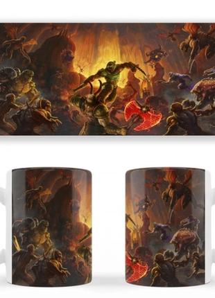 Чашка біла керамічна doom eternal (дум) ост