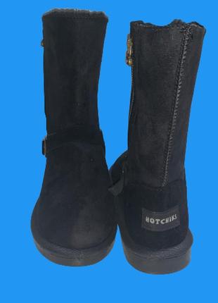 Женские угги зимние ботинки abc c мехом чёрные2 фото
