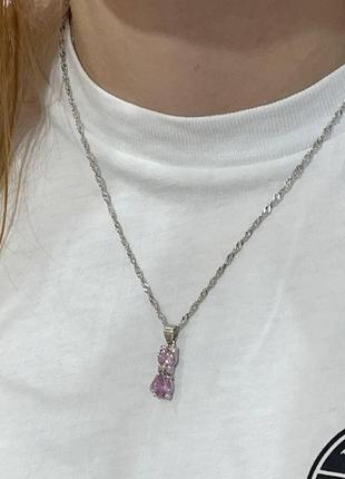 Оригинальный подарок девушке - кулон "розовые кошечки в серебре" на цепочке ювелирный сплав в коробочке5 фото