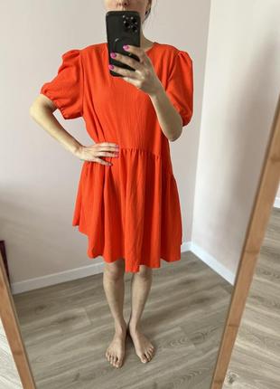 Primark платье новое оранжевое летнее миди мини а-силуэта свободного кроя5 фото