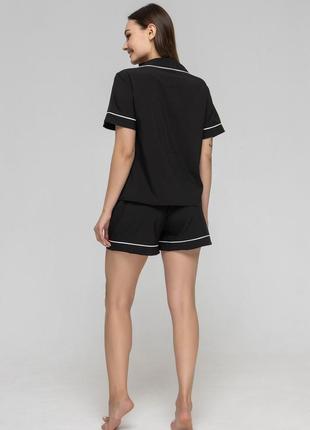 Женская пижама рубашка с коротким рукавом и шорты (черный/белый кант)4 фото