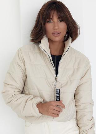 Демисезонная куртка женская на молнии - молочный цвет, 42р (есть размеры)3 фото