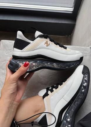 Жіночі шкіряні кросівки chanel sneakers black/white шанель кросівки текстиль + шкіра наложка8 фото