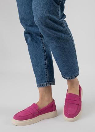 Замшевые женские туфли на розовой платформе 2462т-а1 фото