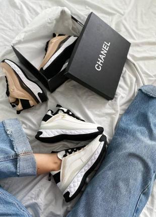 Жіночі шкіряні кросівки chanel sneakers black/white шанель кросівки текстиль + шкіра наложка8 фото